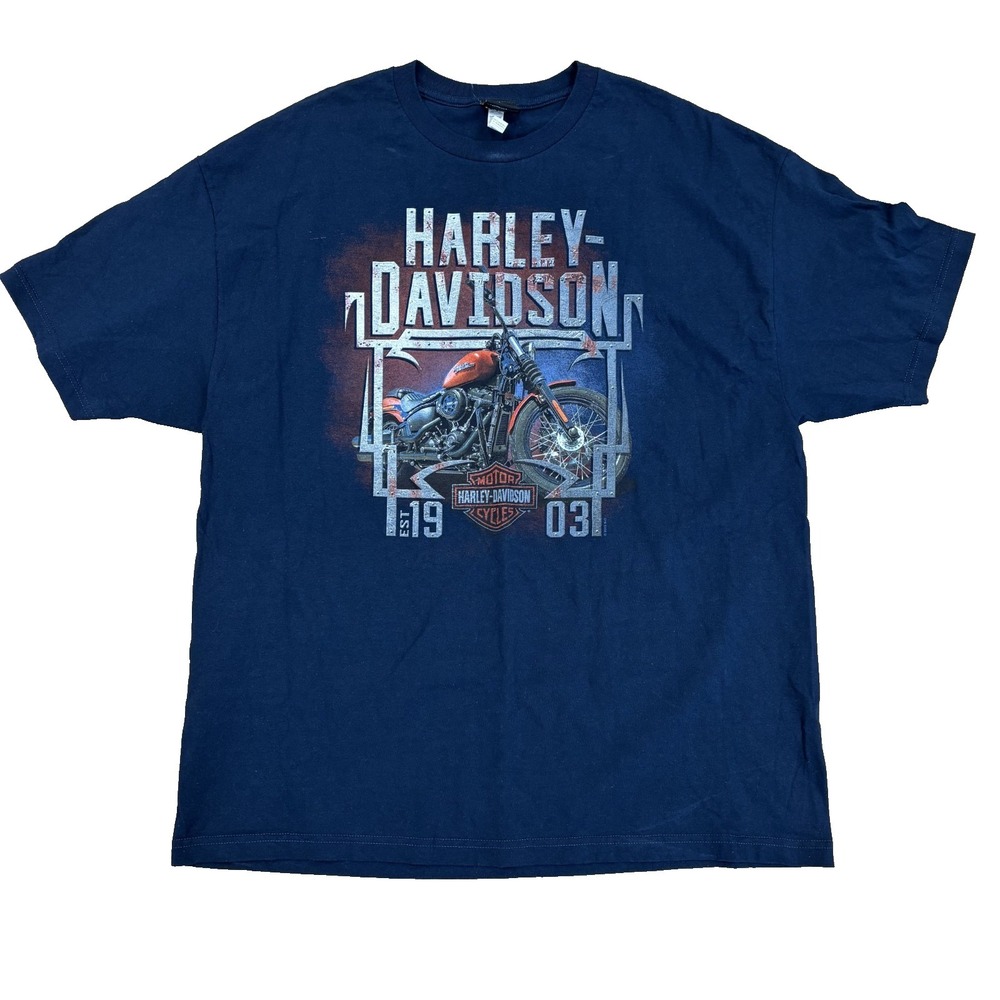 Harley Davidson Motorcycle T Shirt Mens‎ 2XL Blue Graphic Crew Neck Classic